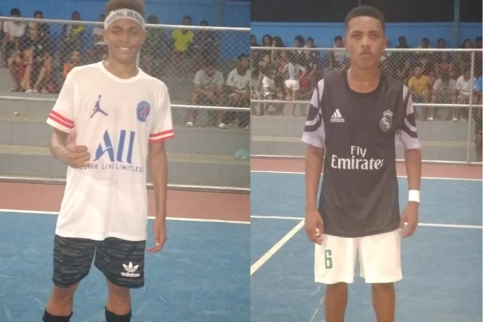 Na- imagem – o - menino - Paulo - Vitor - do - Ousadia - e – Antônio- Robert - do – Real - 7 - os – dois - - juntos - fizeram - juntos - 8 – gols – na – última - rodada - da - fase - de grupos - da – Superliga - Escolar - de - Futsal