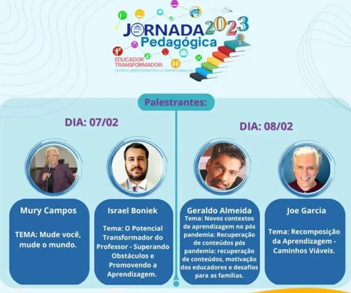 A - Prefeitura - Municipal - de Regeneração - realizou - Jornada - Pedagógica - 2023” - com grandes - palestrantes - do - Brasil - e - do mundo – Geraldo - Peçanha – de - Almeida - Joe Garcia – Israel - Boniek - Mury - Campos