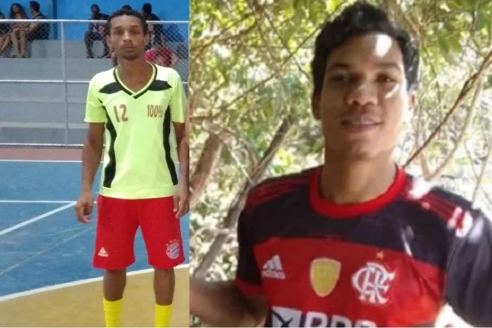 João - Mateus - vestido - com - a - camisa - do – Flamengo - o - jovem - regenerense - que morreu - afogado – nas – águas - do - Rio - Parnaíba - foi - sepultado – em - Regeneração - na - noite - dessa - quinta – feira - 17 - de – agosto – sob- forte - comoção – da - família - e – amigos - no - Cemitério - São - José - João - era - irmão – do- goleiro – Jojó – do - lado - esquerdo- da imagem – de - camisa - amarela