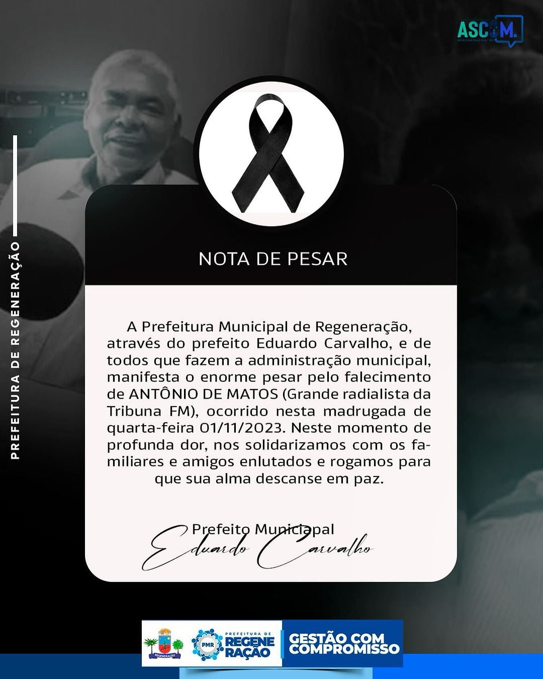 Nota - de - pesar – da - Câmara - de - Vereadores - lamentando – a - perda - do - jornalista - Antônio - Vieira - de - Matos 