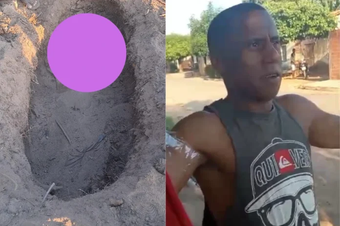 Corpo-de-José-Ailton-o-“Cão-Miúdo”,-é-encontrado-enterrado-em-cova-rasa-em-Regeneração A-imagem-mostra-os-restos-mortais-em-decomposição-de-José-Ailton-de-Freitas-Garcia-ainda-enterrado-em-uma-cova-rasa-perto-da-Ladeira-do-Papagaio-município-de-Regeneração