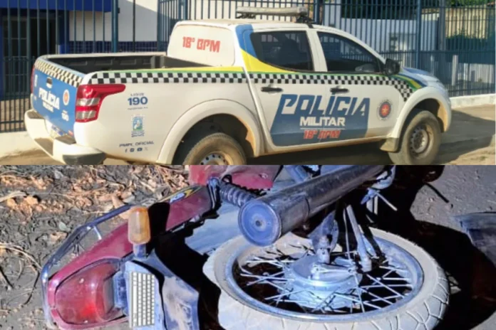 Na-imagem-viatura-da-polícia-do-18ª-batalhão-Piauí-e-uma-moto-destruída