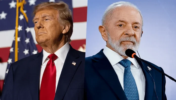 Guerra-comercial-e-política-entre-Brasil-e-Estados-Unidos-a-imagem-mostra-uma-fotomontagem-do-dos-presidentes-Donald-Trump-e-Luiz-Inácio-Lula-da-Silva