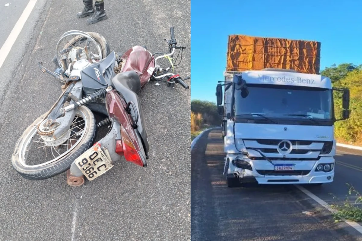 Imagem-da-moto-e-caminhão:-Motocicleta-em-que-Zé-da-Cruz-goleiro-do-Piranha-Futebol-Clube-viajava-ao-lado-de-um-caminhão-que-transportava-verduras-vindas-do-Ceará-moto-destruída
