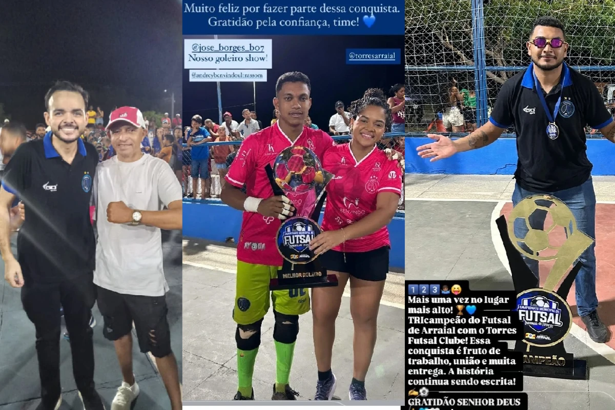 Imagem-da-celebração-do-título-Jogadores-torcedores-e-comissão-técnica-do-Torres-Futsal-exibem-o-troféu-e-comemoram-o-tricampeonato-Arrailense-de-Futsal
