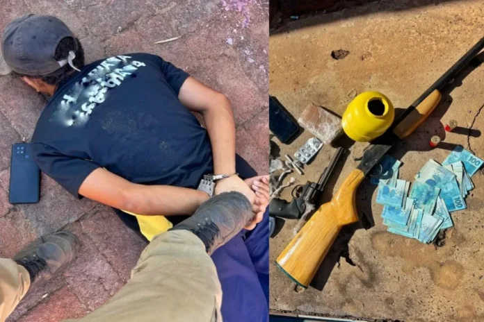 Na-imagem-homem-suspeito-de-tráfico-de-drogas-sendo-preso-na-Rua-Pernambuco-no-Conjunto-Brisa-do-Buriti-Bairro-Buritizinho