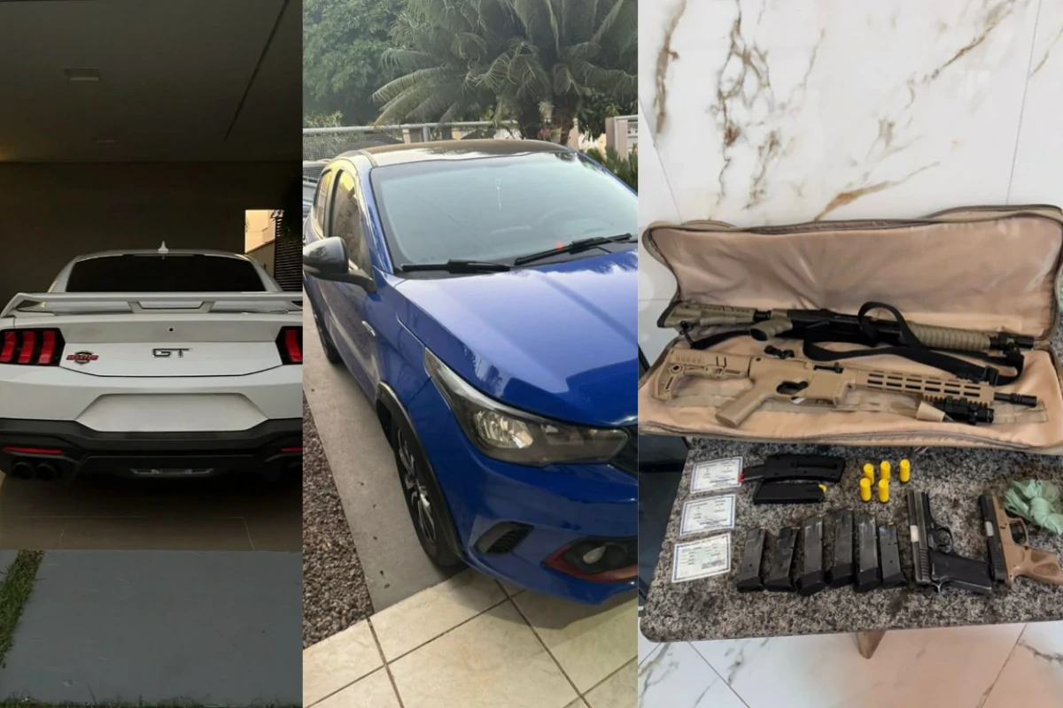 A-foto-mostra-carros-de-luxo-e-armas-aprendidos-durante-Operação-Barões-do-Filão-deflagrada-nas-cidades-de-Novo-Progresso-(PA)-Sinop-(MT)-Porto-Velho-(RO)-e-Regeneração-(PI)